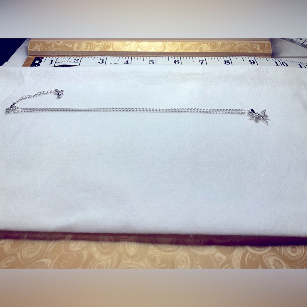 Silver tone cz dragonfly necklace